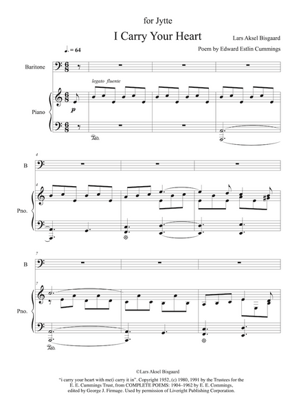 Sheet music for 'I Carry Your Heart' by Lars Aksel Baugeard with piano and baritone parts.