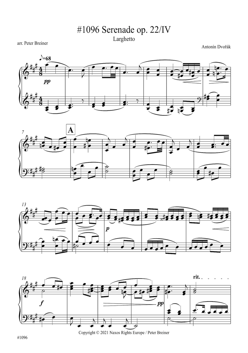 Dvořák Serenade in E major, IV. Larghetto (for piano)
