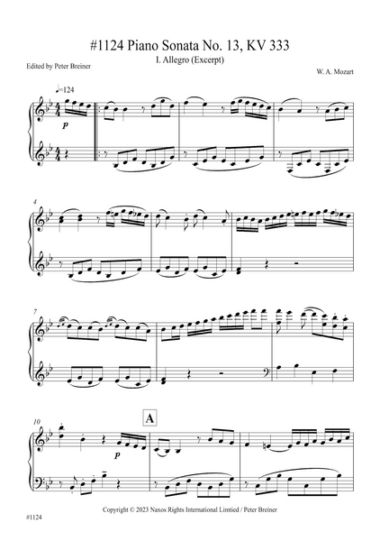 Wolfgang Amadeus Mozart: Excerpt from the 1st movt. (Allegro) of Piano Sonata No. 13, KV 333 (edited by Peter Breiner) (PB233)