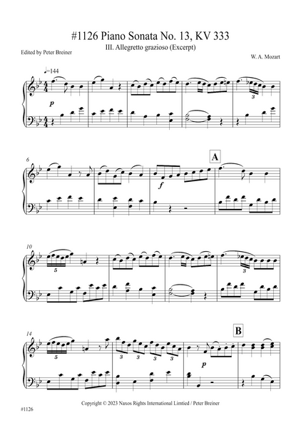 Wolfgang Amadeus Mozart: Excerpt from the 3rd movt. (Allegretto grazioso) of Piano Sonata No. 13, KV 333 (edited by Peter Breiner) (PB231)