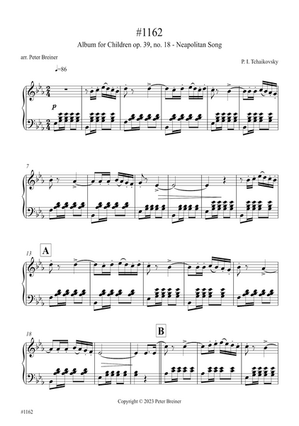Pyotr Ilyich Tchaikovsky: Neapolitan Song, from Children's Album Op. 39, No. 18 (arranged for piano by Peter Breiner) (PB204)