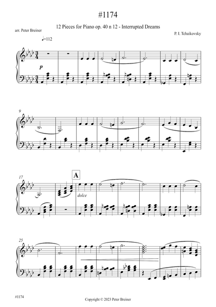 Pyotr Ilyich Tchaikovsky: Interrupted Dreams, from 12 Pieces Op. 40 No. 12 (arranged for piano by Peter Breiner) (PB193)