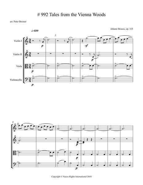 Johann Strauss: Tales from the Vienna Woods, Op. 325 – Arrangement for String Quartet by Peter Breiner (PB103)