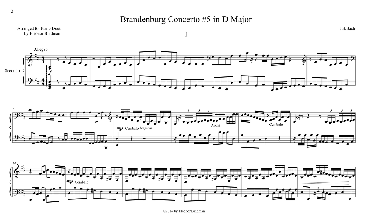Bach: Brandenburg Concerto No. 5, BWV 1050 – for piano duet