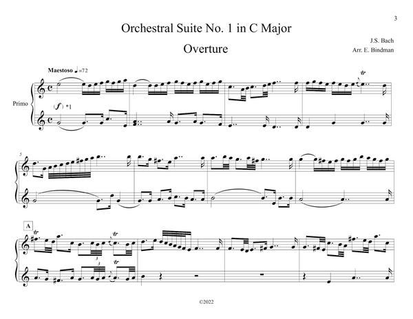 J.S. Bach: Orchestral Suite No. 1 In C Major, BWV 1066 arranged for piano duet by Eleonor Bindman (GPC083)