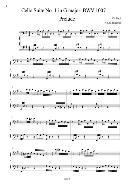 J.S. Bach: Cello Suite No. 1 in G major, BWV 1007 – arranged for piano by Eleonor Bindman (GPC075)