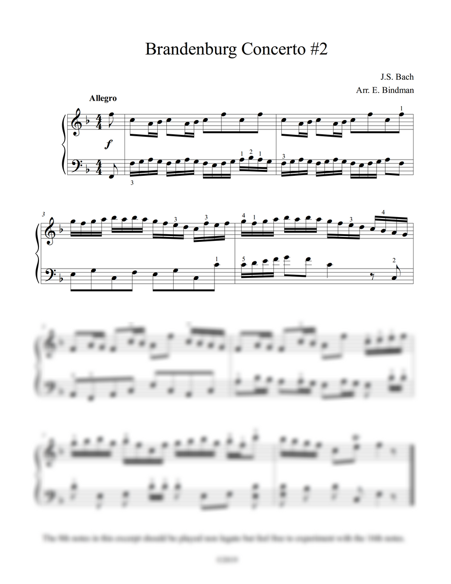 J.S. Bach: Brandenburg Concerto No. 2, BWV 1047 – arranged for piano by  Eleonor Bindman (GPC021)