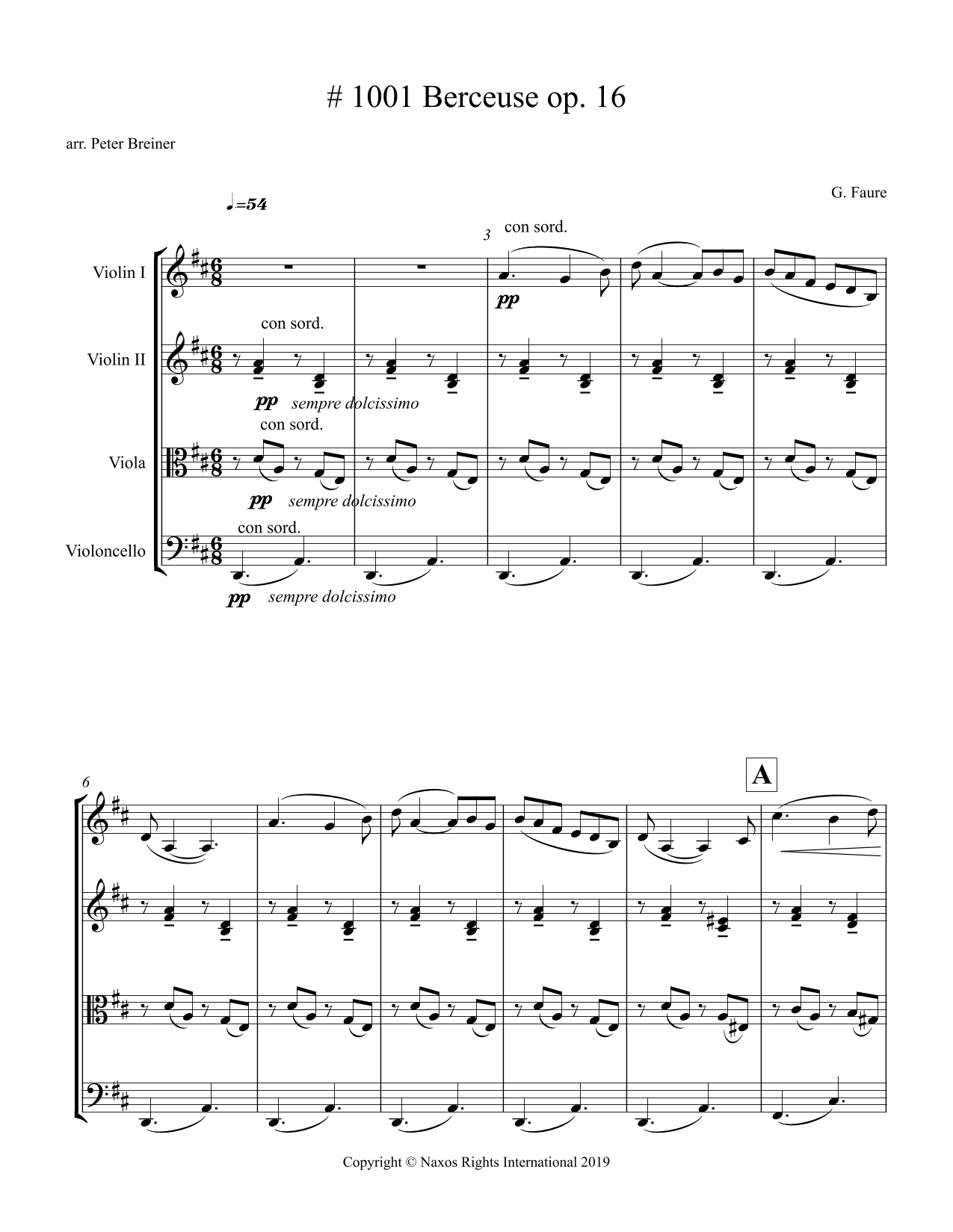 Gabriel Fauré: Berceuse, Op. 16 – for String Quartet