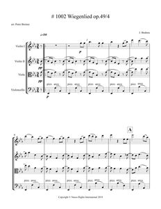Johannes Brahms: Wiegenlied, Op. 49/4 – Arrangement for String Quartet by Peter Breiner (PB113)