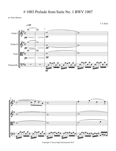 J.S. Bach: Prelude from Suite No.1, BWV 1007 – Arrangement for String Quartet by Peter Breiner (PB114)