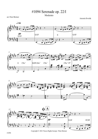 Antonín Dvořák: Serenade in E Major, I. Moderato (arranged for piano by Peter Breiner) (PB155)