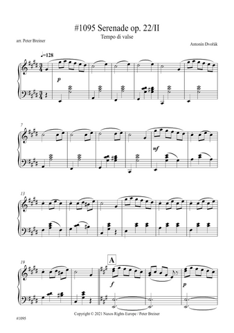Antonín Dvořák: Serenade in E Major, II. Tempo dil valse (arranged for piano by Peter Breiner) (PB156)