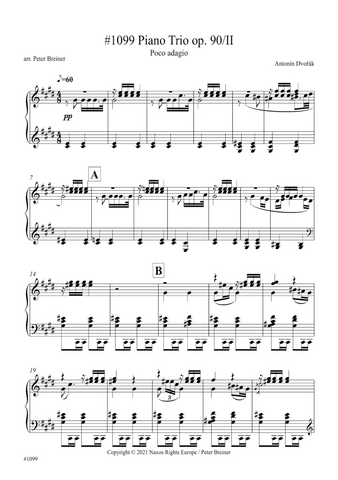 Antonín Dvořák: Poco adagio, Movt. II from Piano Trio No. 4 in E Minor (Dumky) (arranged for piano by Peter Breiner) (PB160)
