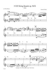 Antonín Dvořák: Lento, Movt. II from String Quartet No. 12 in F Major (American) (arranged for piano by Peter Breiner) (PB176)
