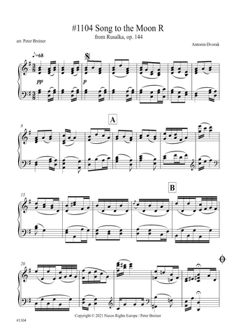 Antonín Dvořák: Měsíčku na nebi hlubokém (Song to the Moon) from Rusalka (arranged for piano by Peter Breiner) (PB181)