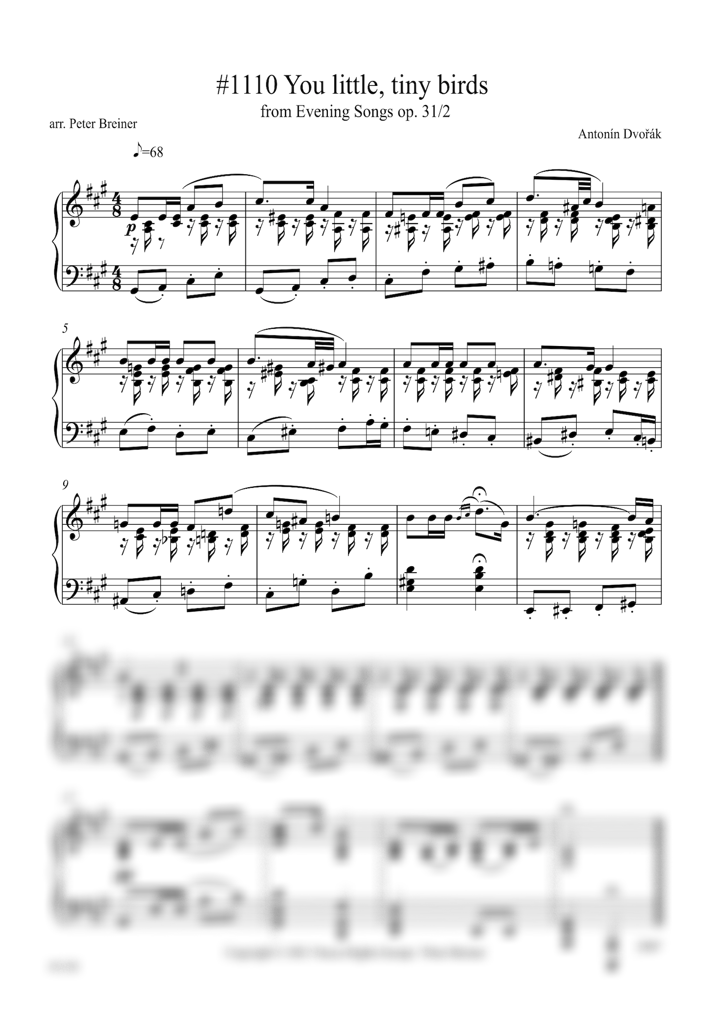 Antonín Dvořák: Vy malí drobní ptáčkové (You little tiny birds) from Večerní písně (Evening Songs) (arranged for piano by Peter Breiner) (PB153)