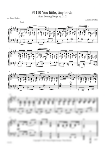 Antonín Dvořák: Vy malí drobní ptáčkové (You little tiny birds) from Večerní písně (Evening Songs) (arranged for piano by Peter Breiner) (PB153)