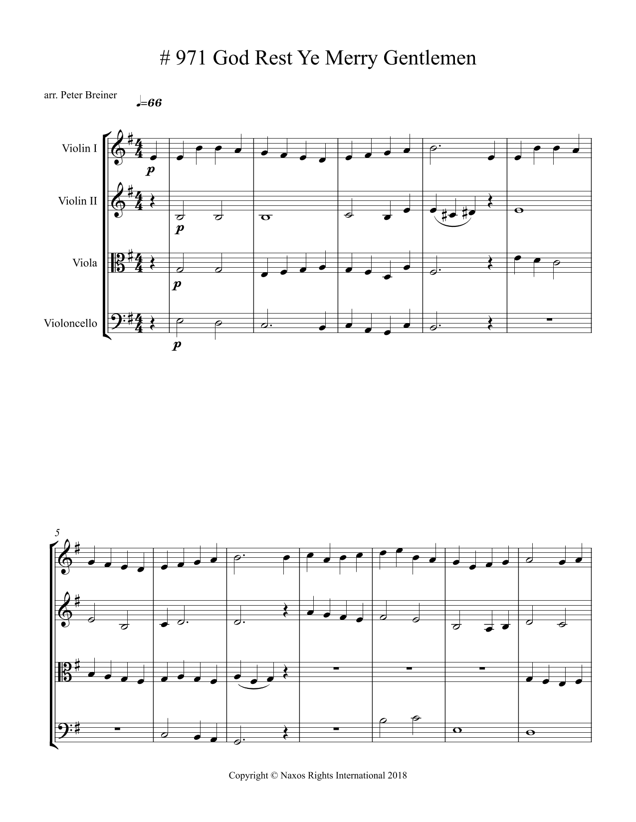 God Rest Ye Merry Gentlemen – Arrangement for String Quartet by Peter Breiner (PB082)
