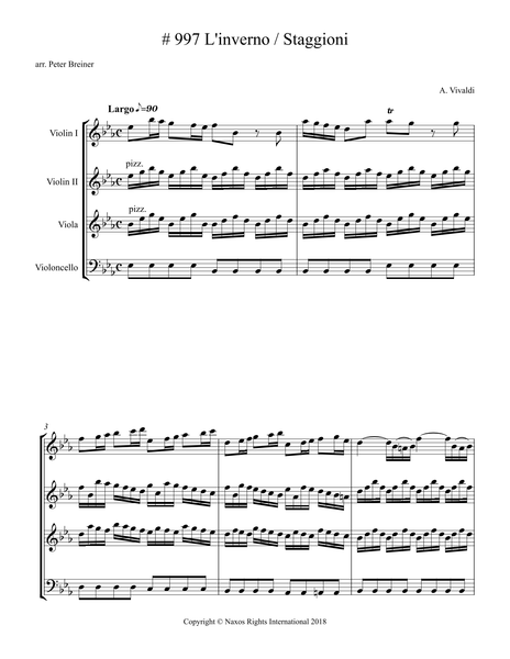 Antonio Vivaldi: L'inverno / Staggioni – Arrangement for String Quartet by Peter Breiner (PB108)