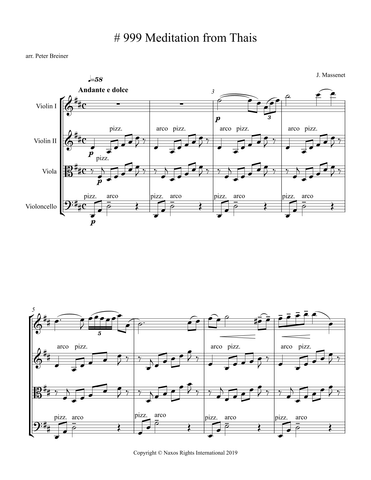 Jules Massenet: Méditation from Thaïs – Arrangement for String Quartet by Peter Breiner (PB110)