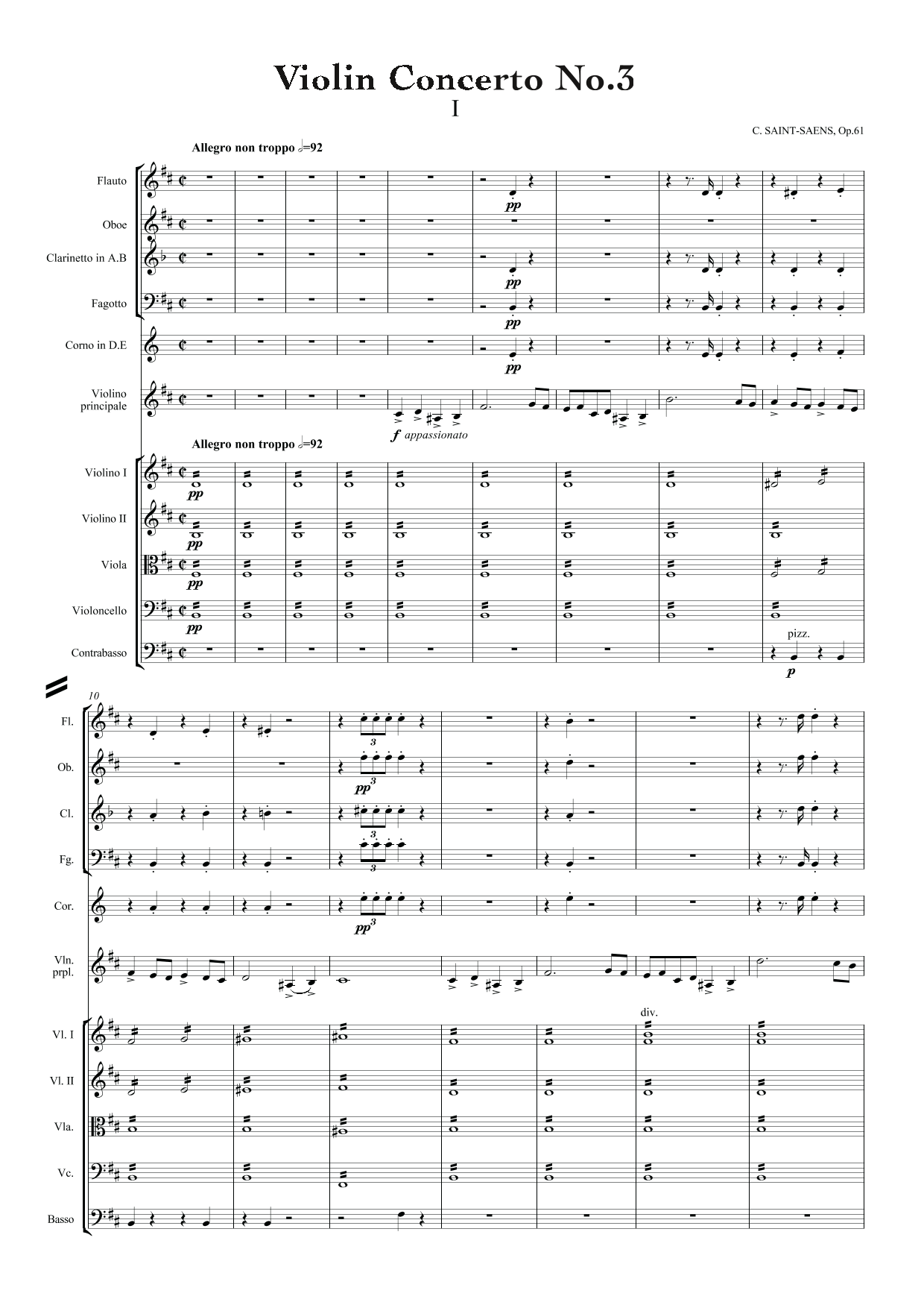 Saint-Saens, Camille: Violin Concerto No. 3 in B minor, Op. 61 (arr. for String Quintet & Wind Quintet) (AEGC14)