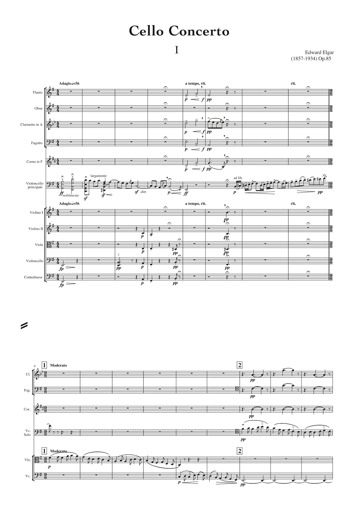 Elgar, Edward: Cello Concerto, Op. 85 (arr. for String Quintet & Wind Quintet) (AEGC21)