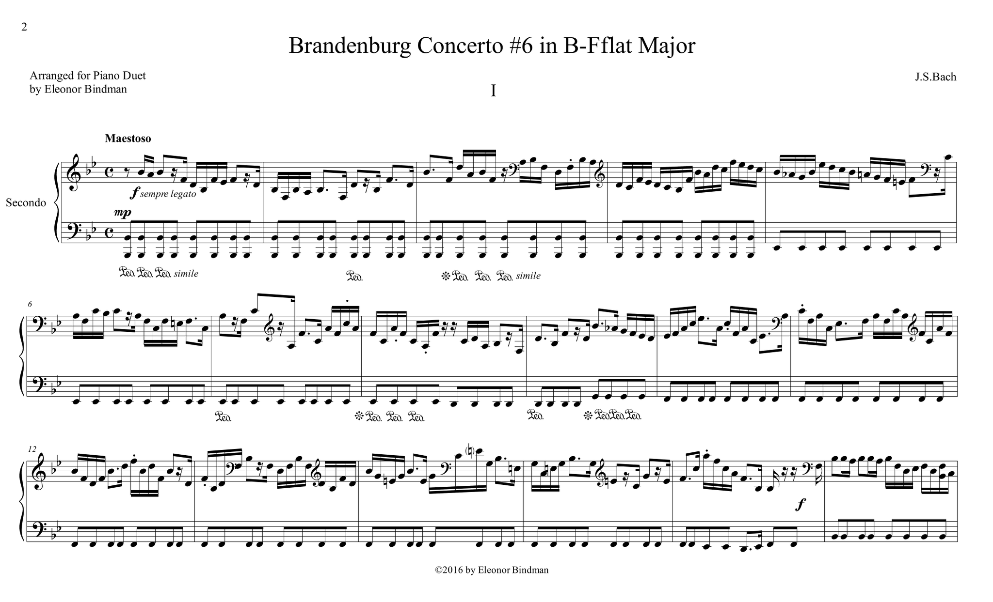 J.S. Bach: Brandenburg Concerto No. 6, BWV 1051 – arranged for piano duet by Eleonor Bindman (GPC043)