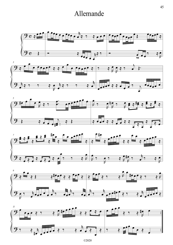 Bach Cello Suite No. 3 in C major BWV 1009 arranged for piano