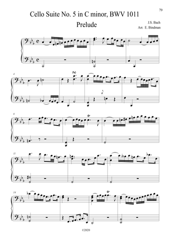 J.S. Bach: Cello Suite No. 5 in C minor, BWV 1011 – arranged for piano by Eleonor Bindman (GPC079)
