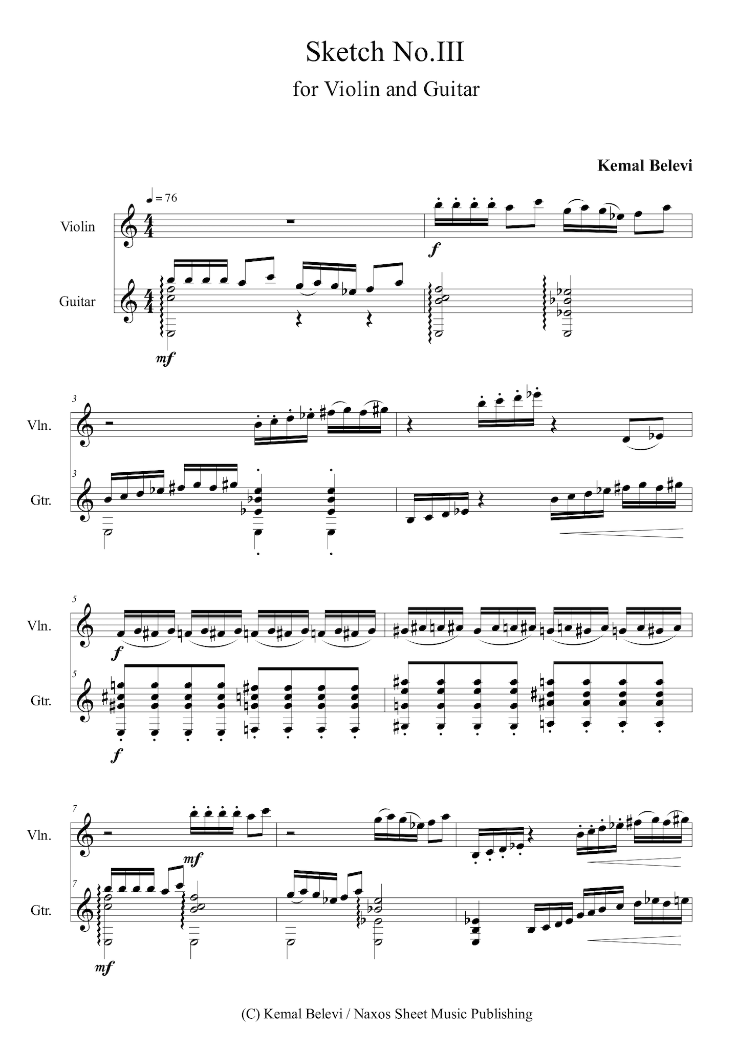 Kemal Belevi: Sketch No.3 – for Violin and Guitar