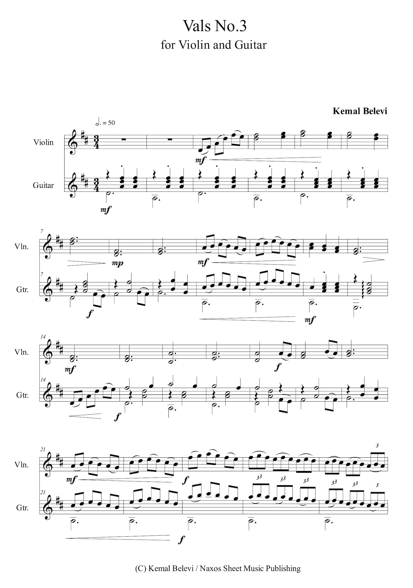 Kemal Belevi: Vals No.3 – for Violin and Guitar