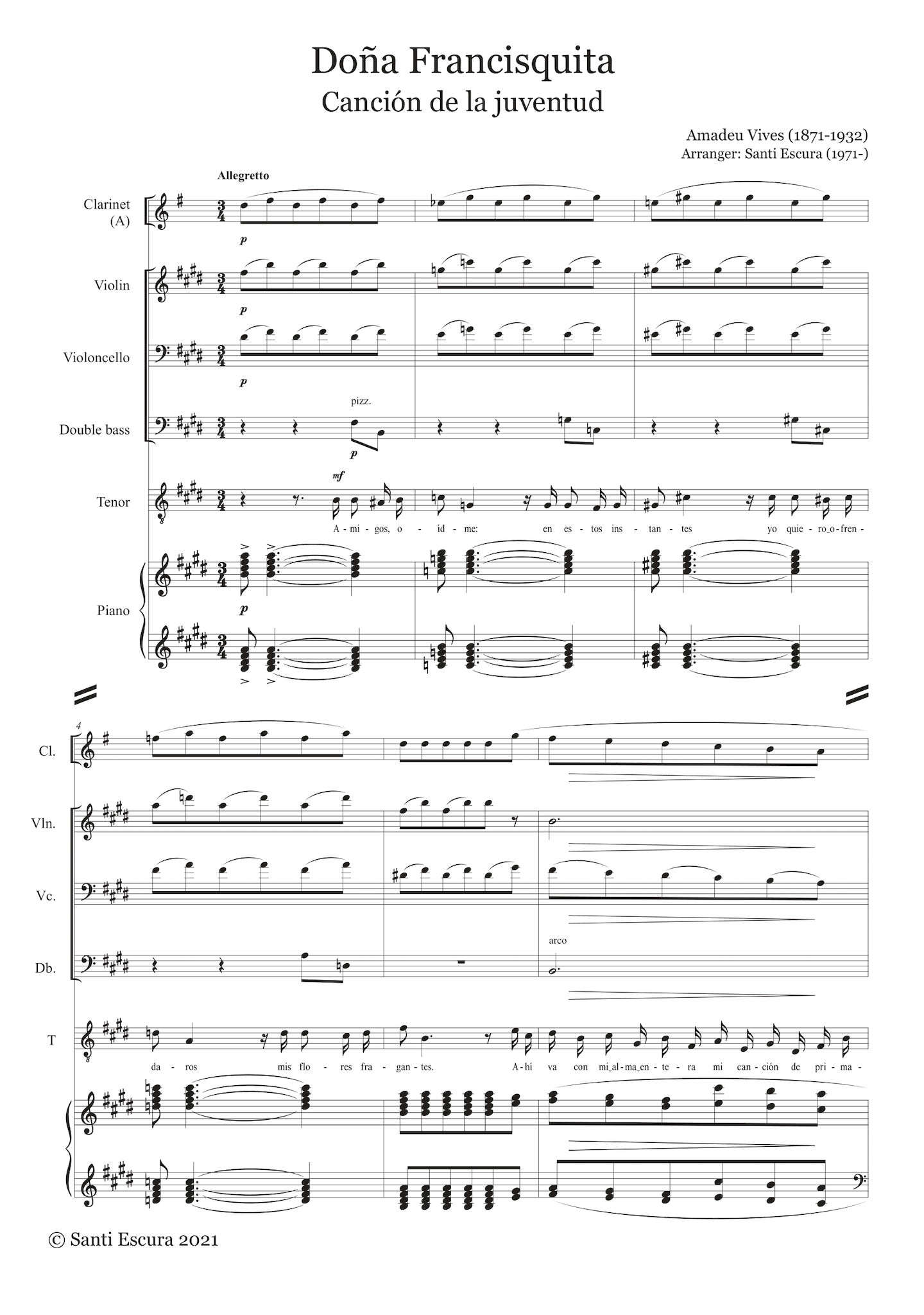 Amadeu Vives: Canción de la juventud (Doña Francisquita) – arranged for voices and ensemble by Santi Escura (NXP116)