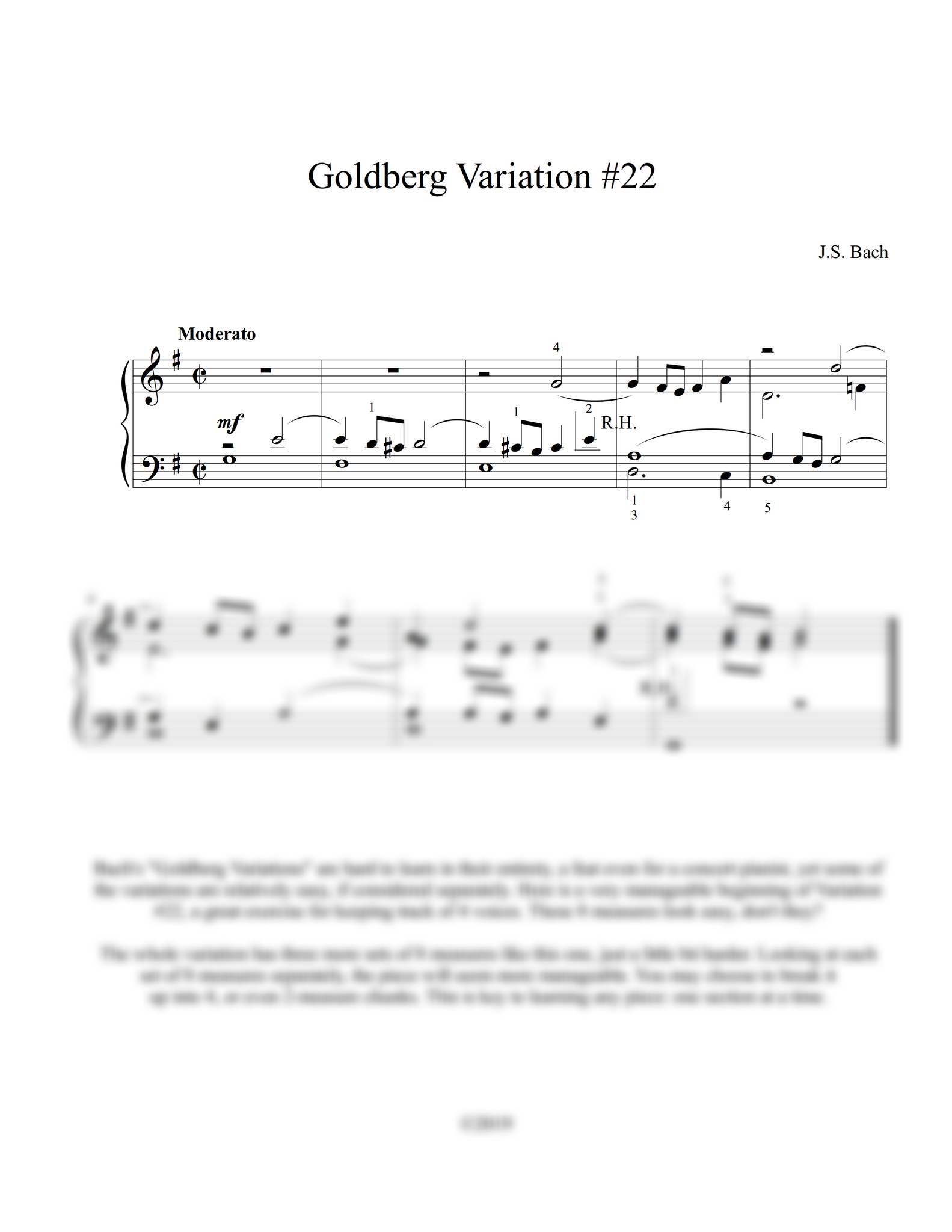 J.S. Bach: Goldberg Variation No. 22, BWV 988 – arranged for piano by Eleonor Bindman
