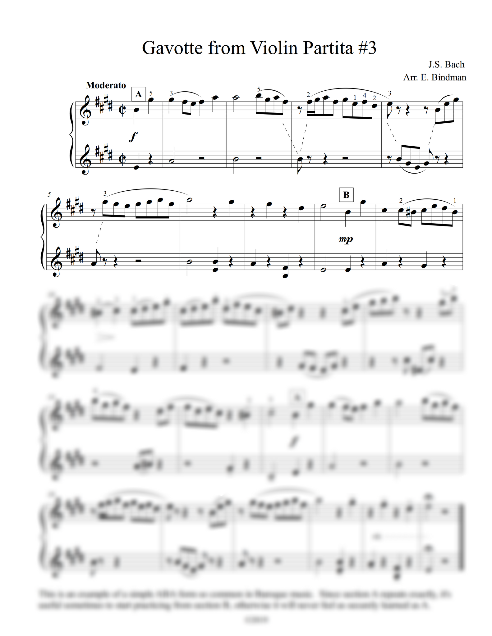 Bach: Gavotte Violin Partita No. – for piano