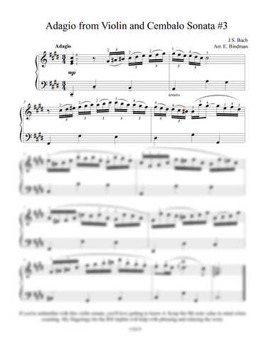 J.S. Bach: Adagio from Violin Sonata No. 3 , BWV 1016 – arranged for piano by Eleonor Bindman