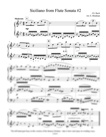 J.S. Bach: Siciliano from Flute Sonata No. 2, BWV 1031 – arranged for piano by Eleonor Bindman