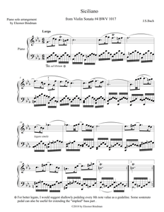 J.S. Bach: Siciliano from Vln Sonata 4 – arranged for piano by Eleonor Bindman