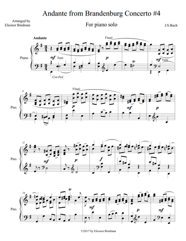 J.S. Bach: Andante from Brandenburg Concerto No. 4 – arranged for piano by Eleonor Bindman