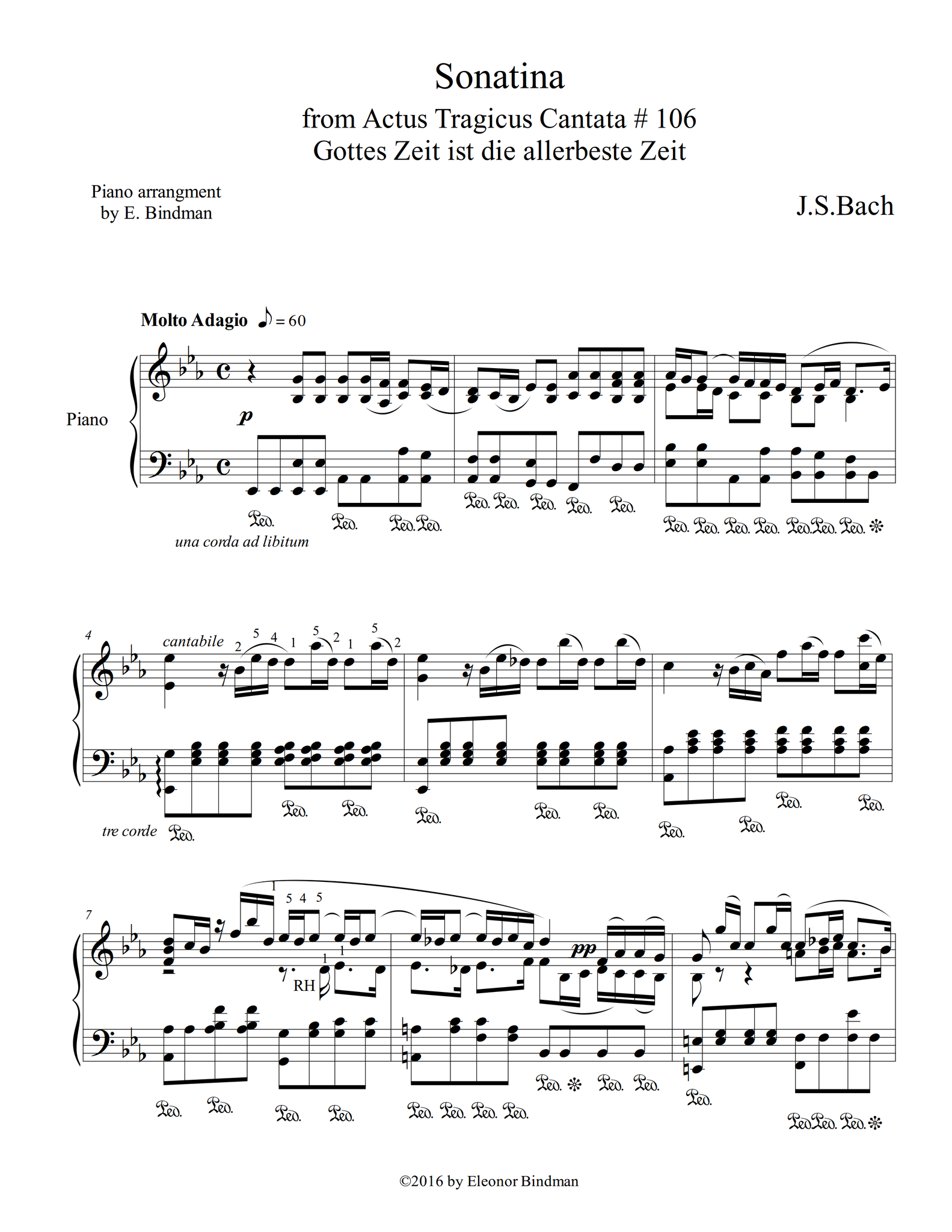 J.S. Bach: Gottes Zeit – arranged for piano by Eleonor Bindman
