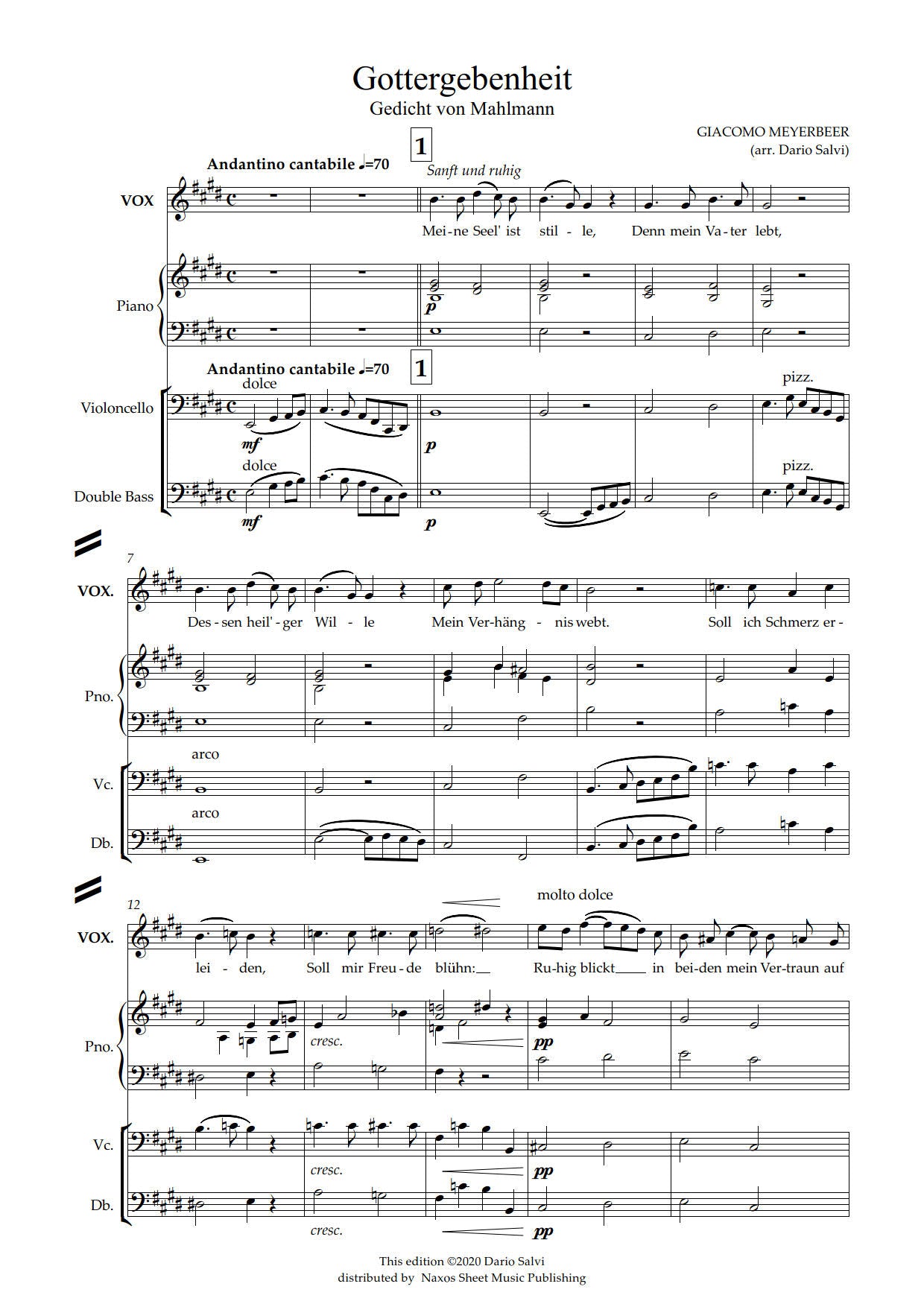 Meyerbeer: Gottergebenheit - arranged by Dario Salvi (NXP046)
