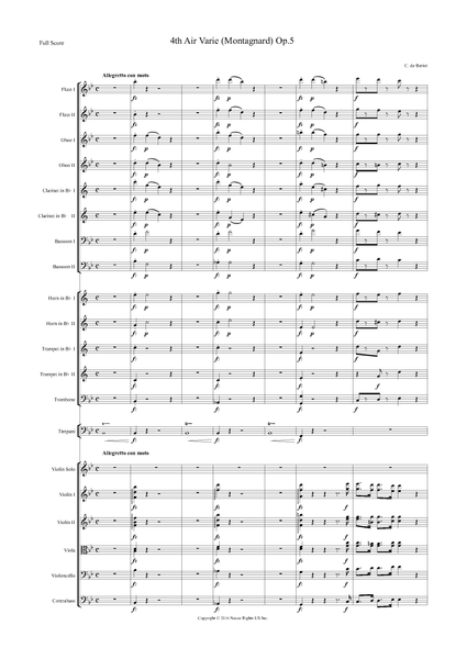 Charles Auguste de Bériot: Air Varié No. 4 in B-Flat Major, Op. 5, "Montagnard" (version for violin and orchestra) – full score (NXP004)