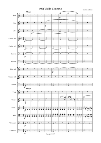 Charles Auguste de Bériot: Violin Concerto No. 10 in A Minor, Op. 127 – full score (NXP006)