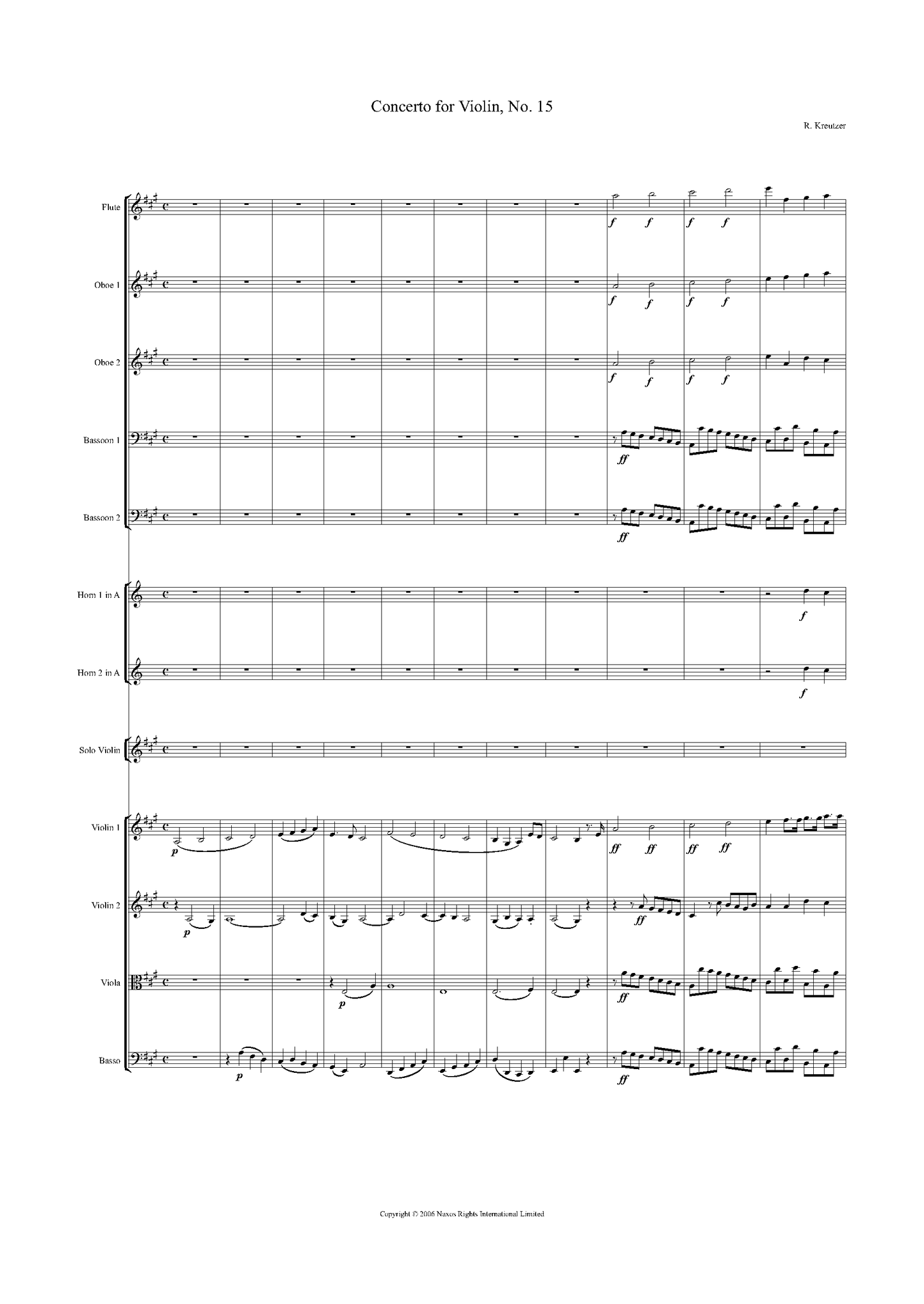 Rodolphe Kreutzer: Violin Concerto No. 15 in A Major – full score (NXP015)