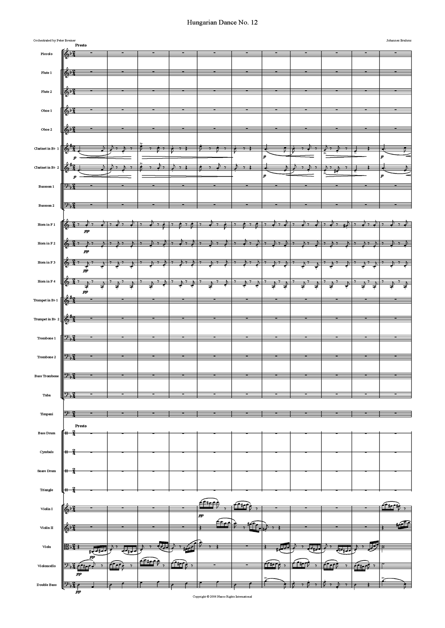 Johannes Brahms: Hungarian Dances No. 12 – arranged by Peter Breiner (PB013)