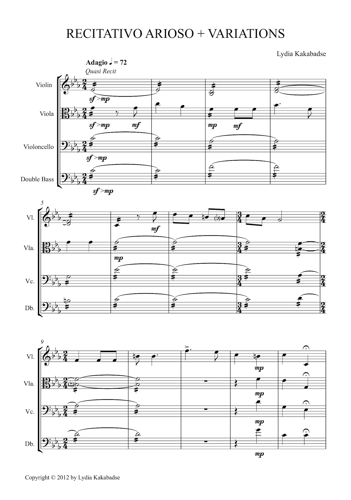 Lydia Kakabadse: Recitativo Arioso + Variations – for string quartet