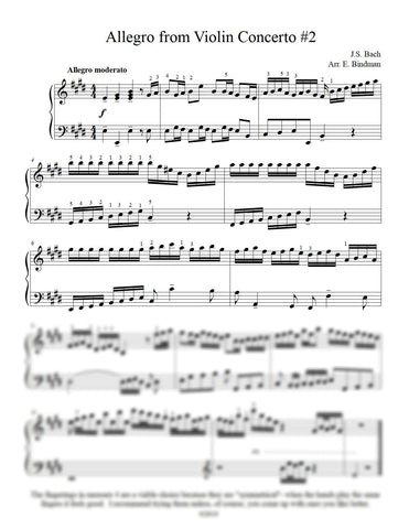 J.S. Bach: Allegro from Violin Concerto #2, BWV 1042 arranged for piano by Eleonor Bindman (GPC060)