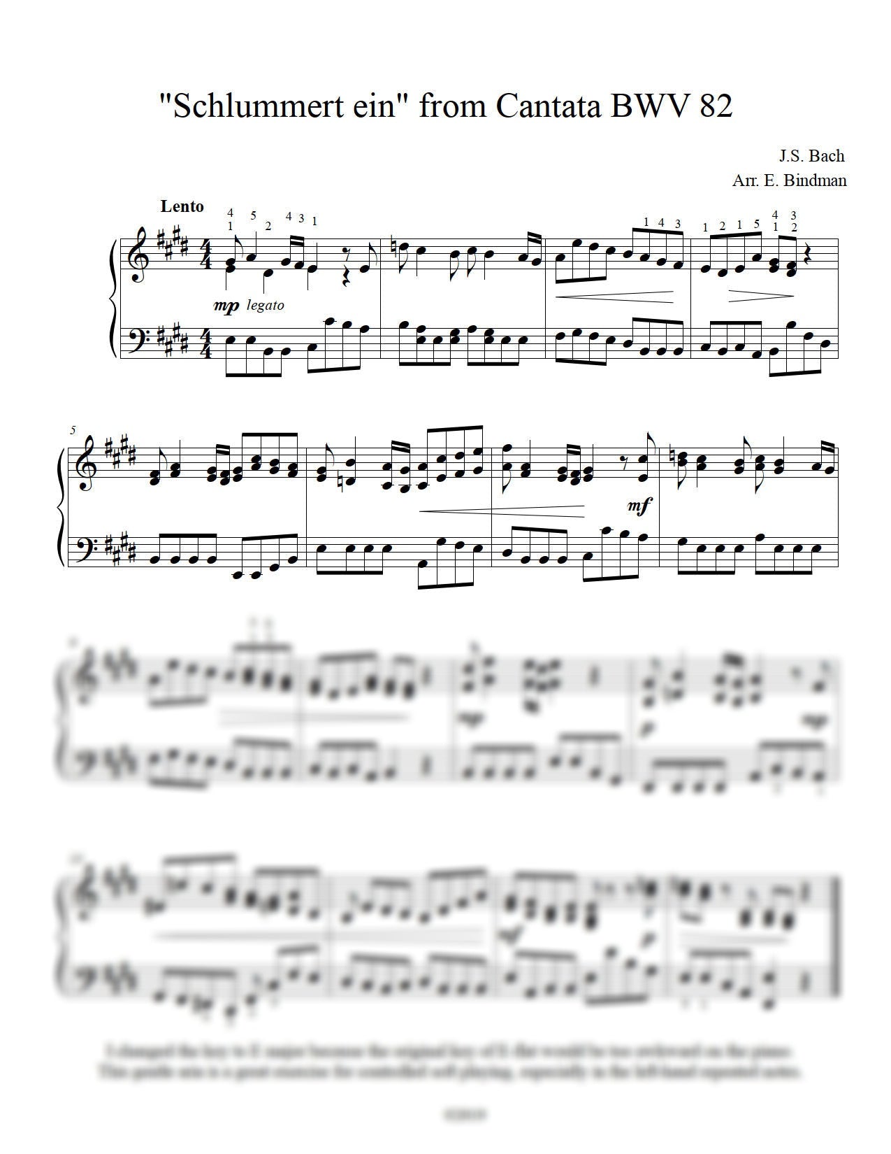 J.S. Bach: “Schlummert ein” from Cantata BWV 82 arranged for piano by Eleonor Bindman (GPC056)