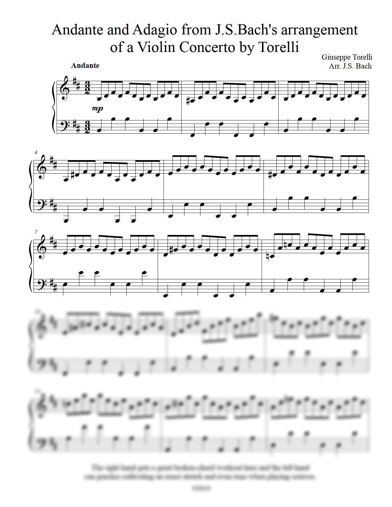 J.S. Bach: Andante and Adagio from Torelli’s Violin Concerto, BWV 979 arranged for piano by Eleonor Bindman (GPC054)