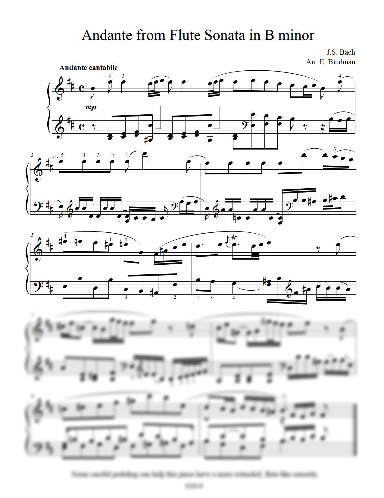 J.S. Bach: Andante from Flute Sonata #1, BWV 1030 arranged for piano by Eleonor Bindman (GPC066)