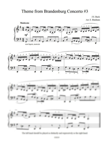 J.S. Bach: Theme from Brandenburg Concerto #3, BWV 1048 arranged for piano by Eleonor Bindman (GPC045)